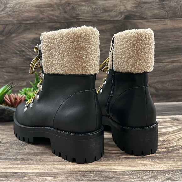NIB Steve Madden Aniko Faux Fur Lace Up Faux Leather Winter Combat Boots - Picture 7 of 13